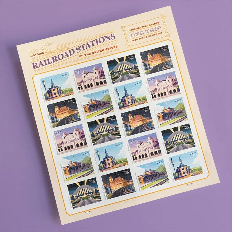 100 Forever Stamps 2023 First-Class Railroad Stations 5 Books (20PCS/Book)