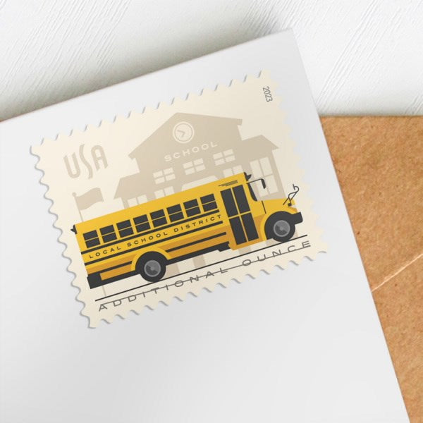 100 Forever 2023 USPS First-Class School Bus