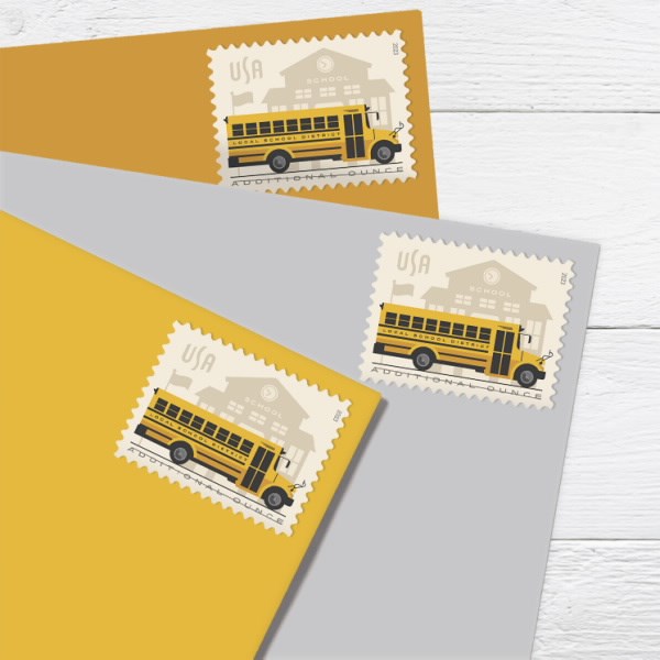 100 Forever 2023 USPS First-Class School Bus